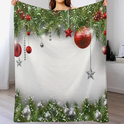 Christmas Ornament Balls Pine Blanket featuring red baubles