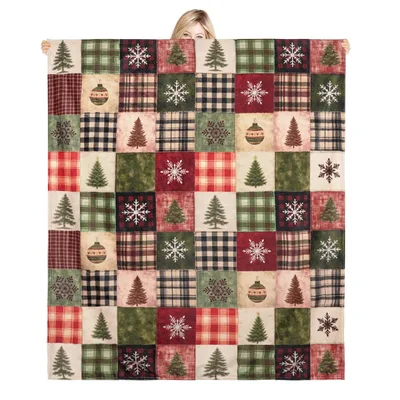 Christmas Trees and Snowflakes Blanket: Patchwork Holiday Design
