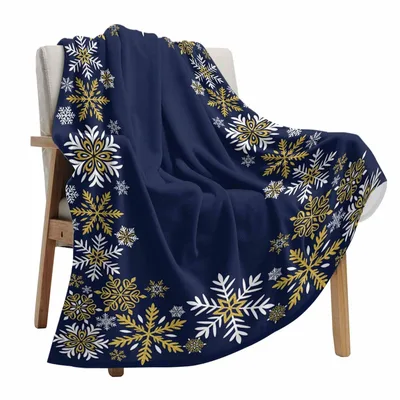 Navy Gold Snowflake Pattern Blanket featuring elegant gold