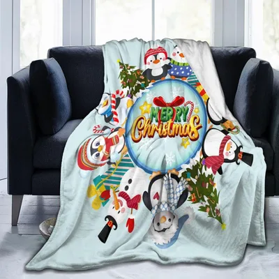 Merry Christmas Penguins Snowmen Blanket featuring festive penguins