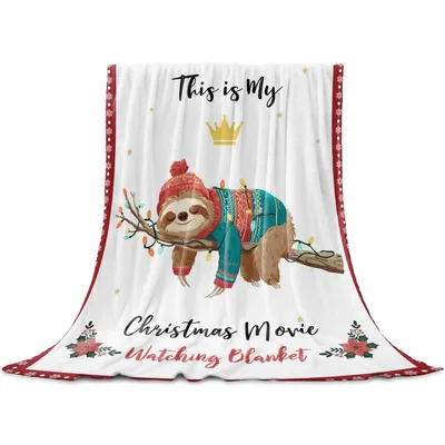 Christmas Movie Watching Sloth Blanket for Holiday Cozy Days