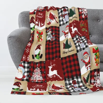 Buffalo Plaid Christmas Santa Blanket Patchwork Holiday Design