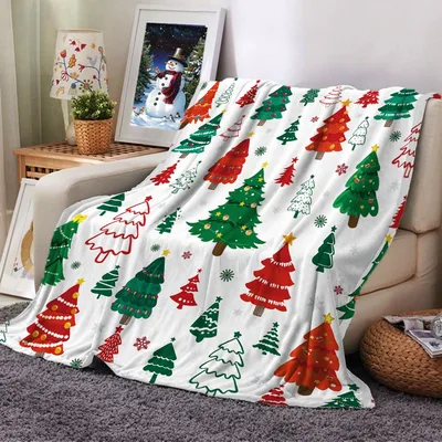 Christmas Trees Pattern Blanket featuring red