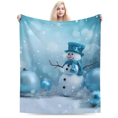 Snowman in Winter Snow Blanket: Blue Holiday Cheer with Ornaments