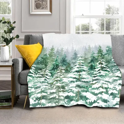 Snowy Pine Forest Trees Blanket: Winter Woodland Art