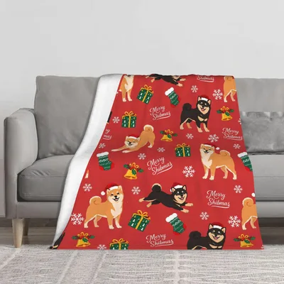 Christmas Dogs Pattern Blanket: Merry Shibmas Shiba Inu Holiday Throw