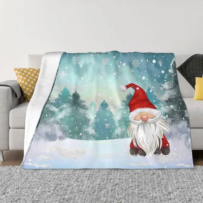 Gnome in Snowy Forest Blanket: Cozy Holiday Gnome Design