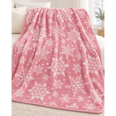 Pink Christmas Snowflake Pattern Blanket: Festive Winter Design