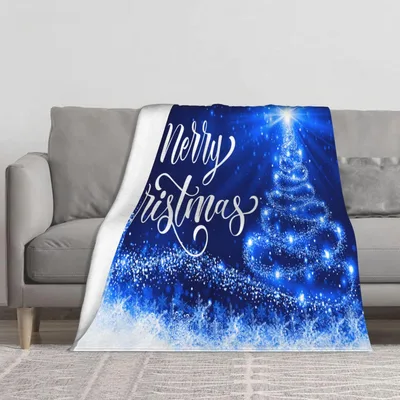 Merry Christmas Blue Tree Blanket: Glowing Holiday Design