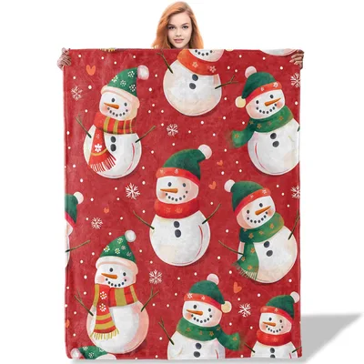 Red Snowmen Pattern Blanket: Festive Winter Snowman Design