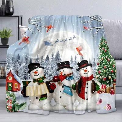 Snowmen Christmas Winter Village Blanket: Festive Snowman Trio