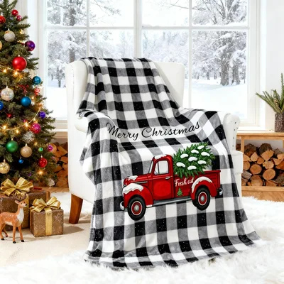 Red Truck Merry Christmas Blanket