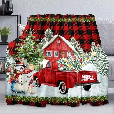 Red Farmhouse Christmas Truck Blanket
