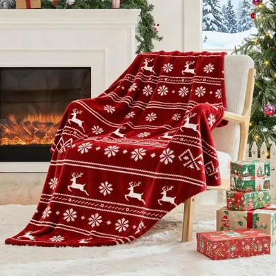 Reindeer and Snowflake Christmas Blanket: Vintage Nordic Holiday Throw