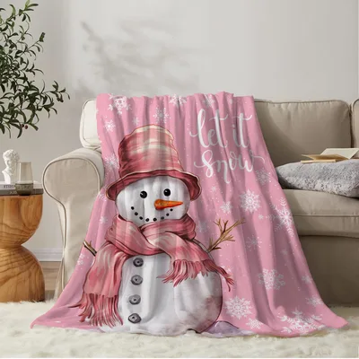 Cute Snowman Let Blanket: Pink Winter Design for Cozy Nights