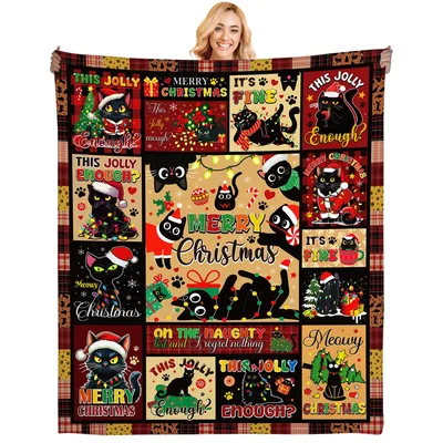 Christmas Black Cats Patchwork Blanket: Holiday Humor for Cat Lovers