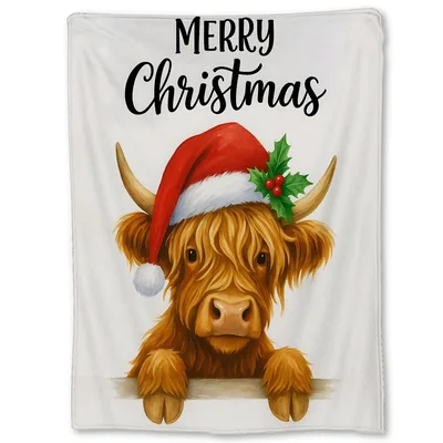 Christmas Highland Cow in Santa Blanket