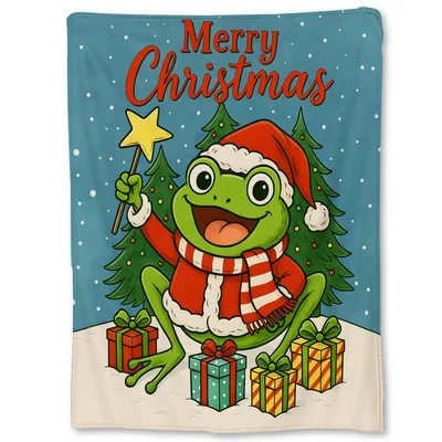 Christmas Frog in Santa Blanket featuring a festive amphibian