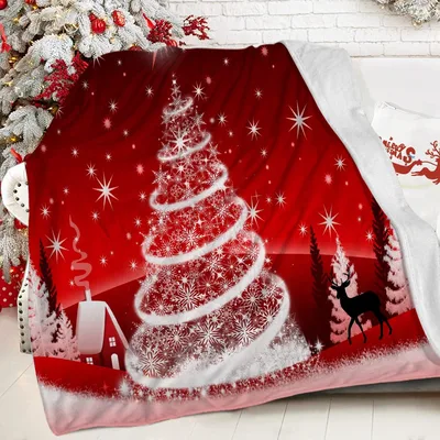 Red Christmas Tree with Lights Blanket: Festive Snowflake Design