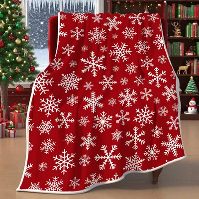 Red Snowflake Christmas Pattern Blanket: Classic White Flakes on Red