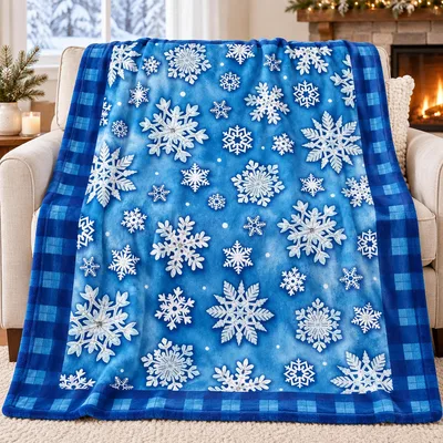 Blue Snowflake Winter Pattern Blanket featuring white snowflakes