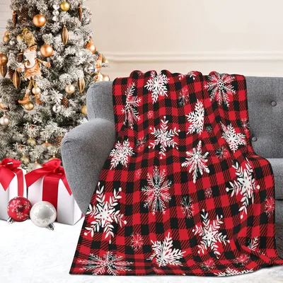 Red Plaid Snowflake Pattern Blanket for Cozy Holiday Naps