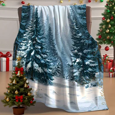 Snowy Pine Forest Winter Blanket: Cozy Holiday Tree Scene