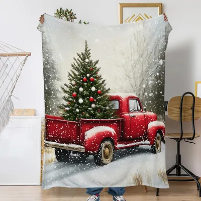 Red Truck Christmas Tree Snow Blanket: Vintage Holiday Transport