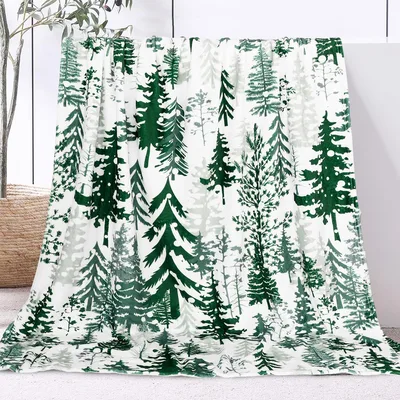 Watercolor Green Pine Trees Blanket: Forest Print for Winter Cozy