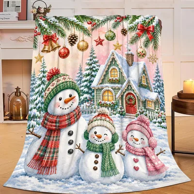 Snowman Family Christmas Village Blanket