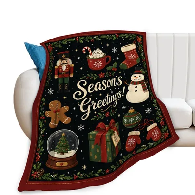 Season's Greetings Christmas Icons Blanket: Festive Holiday Throw