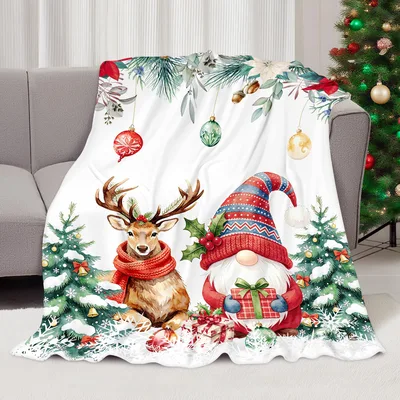 Christmas Reindeer and Gnome Blanket: Festive Winter Scene