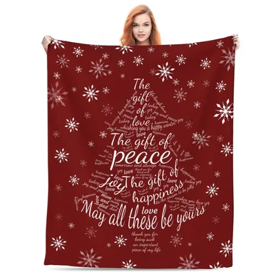 Gift of Peace Christmas Blanket: A Word Art Tree Design