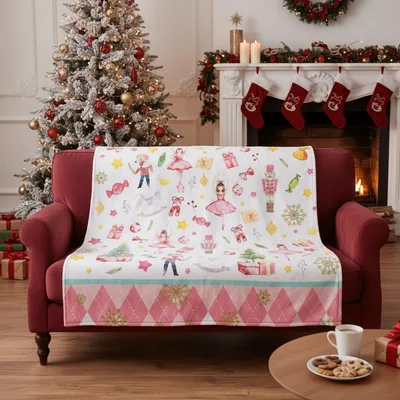 Pink Christmas Nutcracker Ballet Blanket for Holiday Dance Lovers