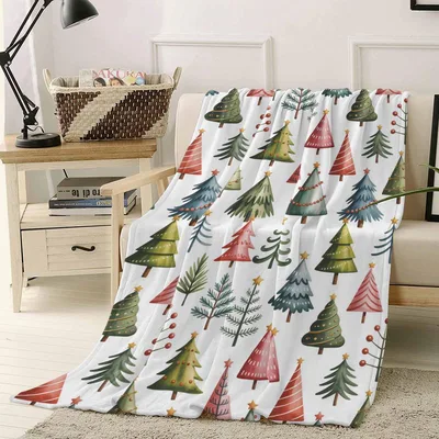 Watercolor Christmas Trees Pattern Blanket