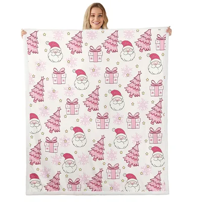 Pink Santa and Tree Blanket: Festive Holiday Design for Cozy Winters