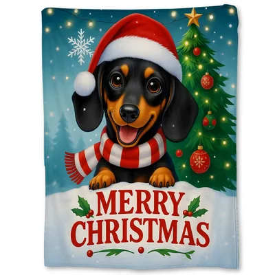 Dachshund in Santa Hat Blanket featuring a festive dog