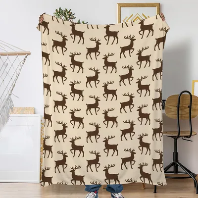 Brown Reindeer Christmas Pattern Blanket