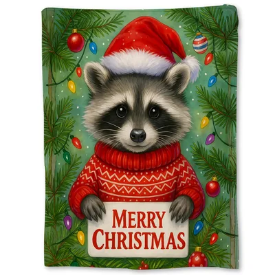 Raccoon Merry Christmas Sweater Blanket: Festive Raccoon Design