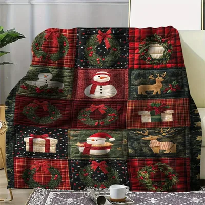 Christmas Snowman Patchwork Print Blanket for Cozy Holiday Naps