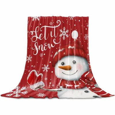 Let It Snow Snowman Blanket: Festive Red Design with Smiling Figure