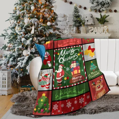 Merry Christmas Santa Patchwork Blanket for Holiday Cozy Vibes