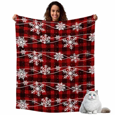 Red Plaid Snowflakes Blanket: Cozy Winter Checkered Design