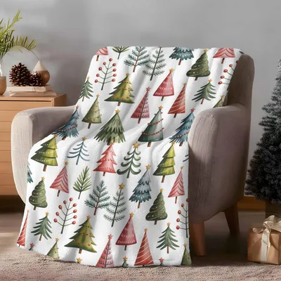 Colorful Christmas Trees Blanket featuring whimsical pine trees