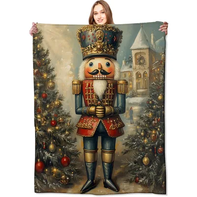 Classic Nutcracker Soldier Blanket: Festive Guard with Christmas Trees