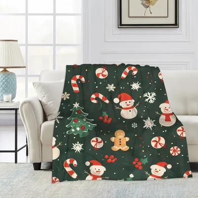 Christmas Candy and Snowman Blanket: Festive Holiday Throw for Winter