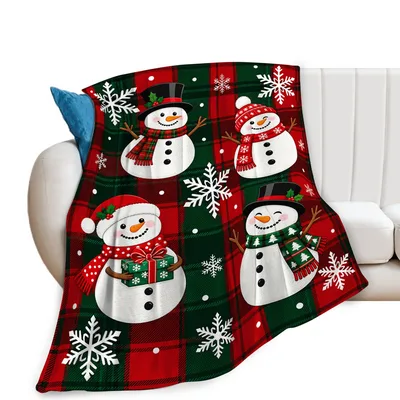 Snowman Plaid Christmas Pattern Blanket for Festive Winter Coziness