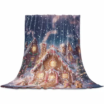Gingerbread Candy House Blanket: Sweet Winter Village Scene