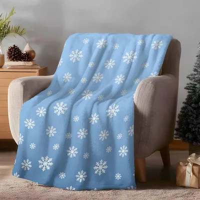 Falling Snowflakes Winter Pattern Blanket: Cozy Blue Gradient Design