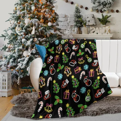 Christmas Candy and Gifts Blanket Neon Holiday Pattern